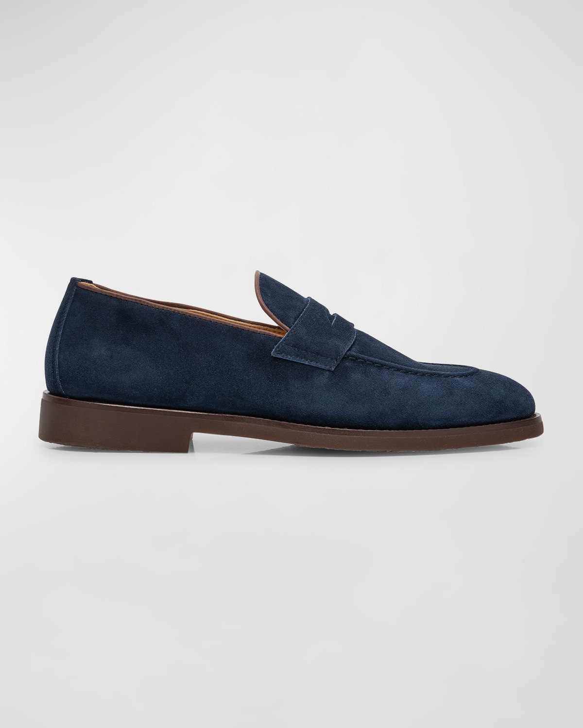 Shop Brunello Cucinelli Men's Suede Penny Loafers In Dark Blue