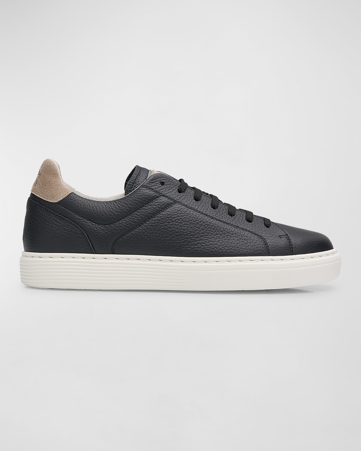 Shop Brunello Cucinelli Men's Grained Calfskin Low-top Sneakers In Black