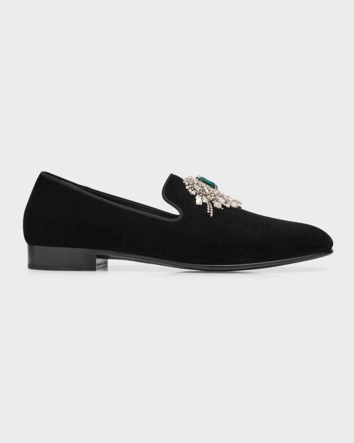 Shop Giuseppe Zanotti Men's Euphemiee Crystal Velvet Loafers In Nero