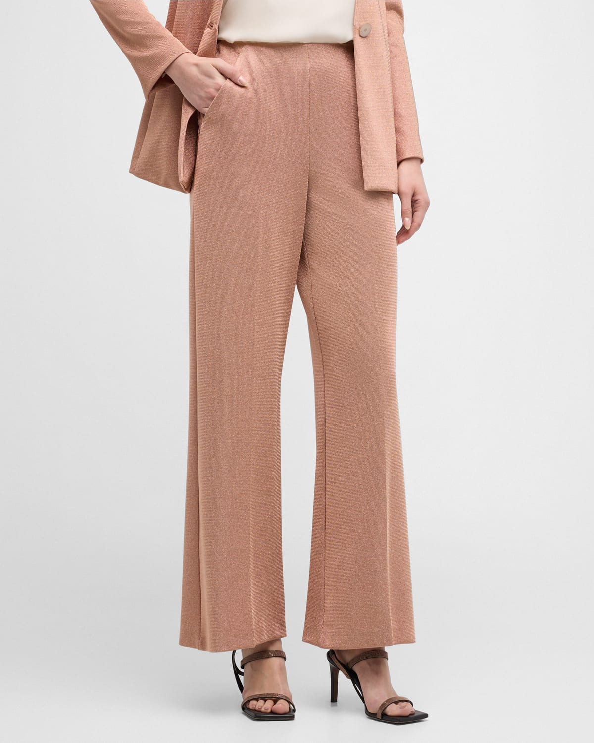 Shop Giorgio Armani Lurex Bonded Jersey Trousers In Solid Light/pastel P