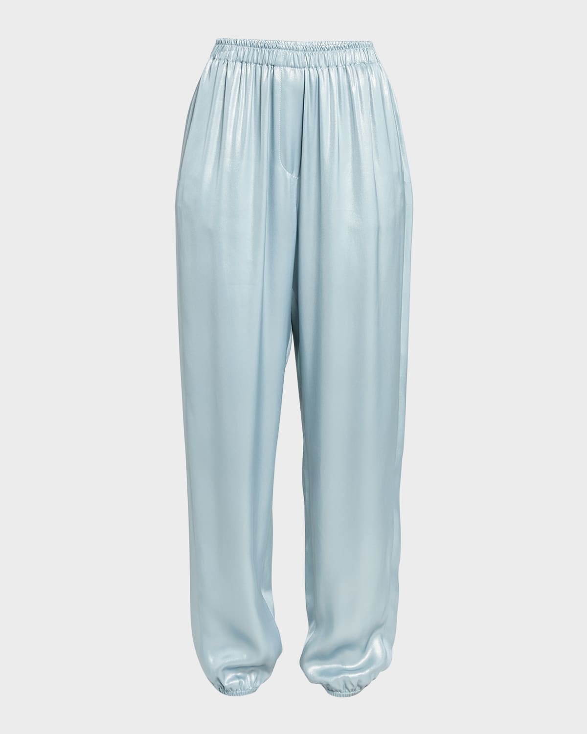 Giorgio Armani Laminated Viscose Satin Jogger Pants In Solid Medium Blue