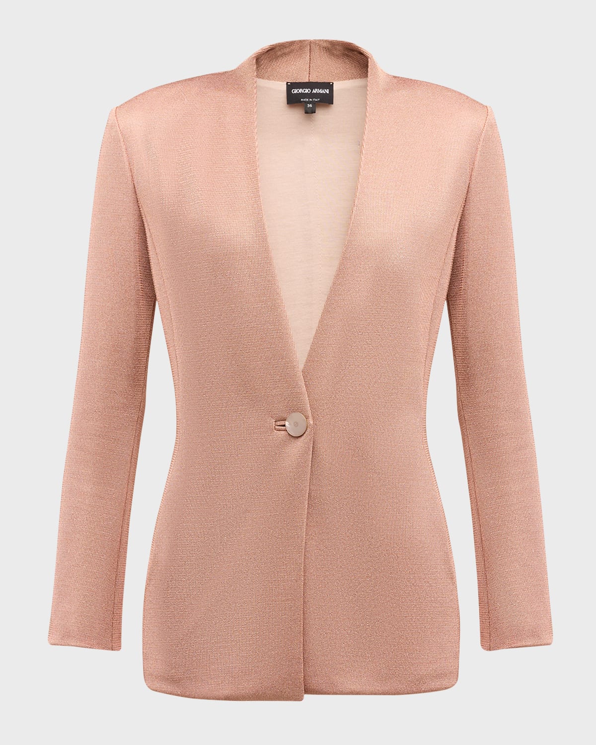 Shop Giorgio Armani Metallic Bonded Jersey One-button Blazer In Solid Light/pastel P