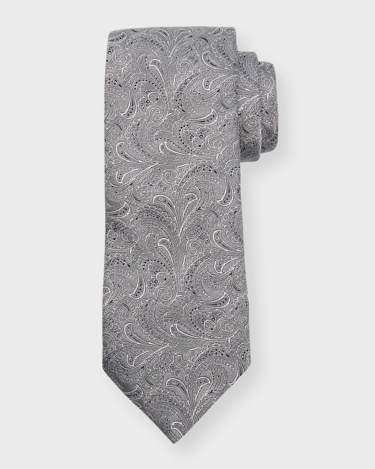 Brunello Cucinelli Men's Silk-cotton Tonal Paisley Tie In Medium Grey