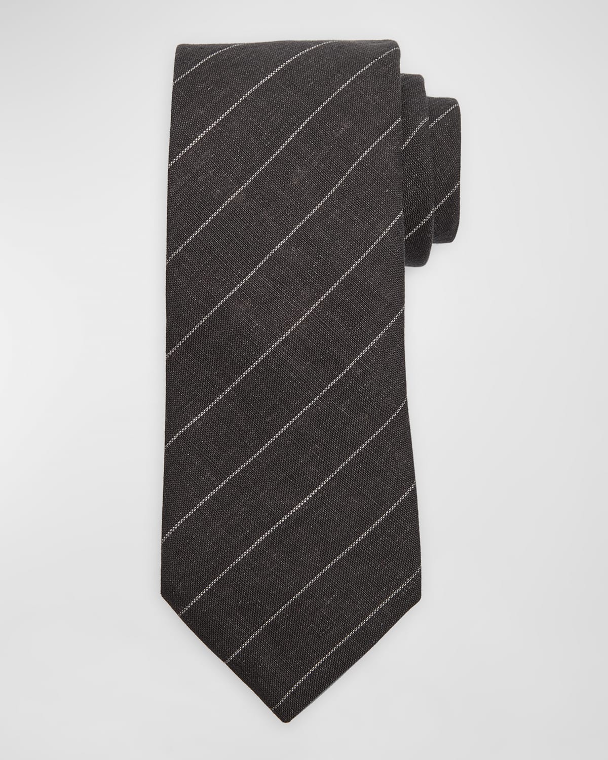 Shop Brunello Cucinelli Men's Linen-cotton Pinstripe Tie In Black