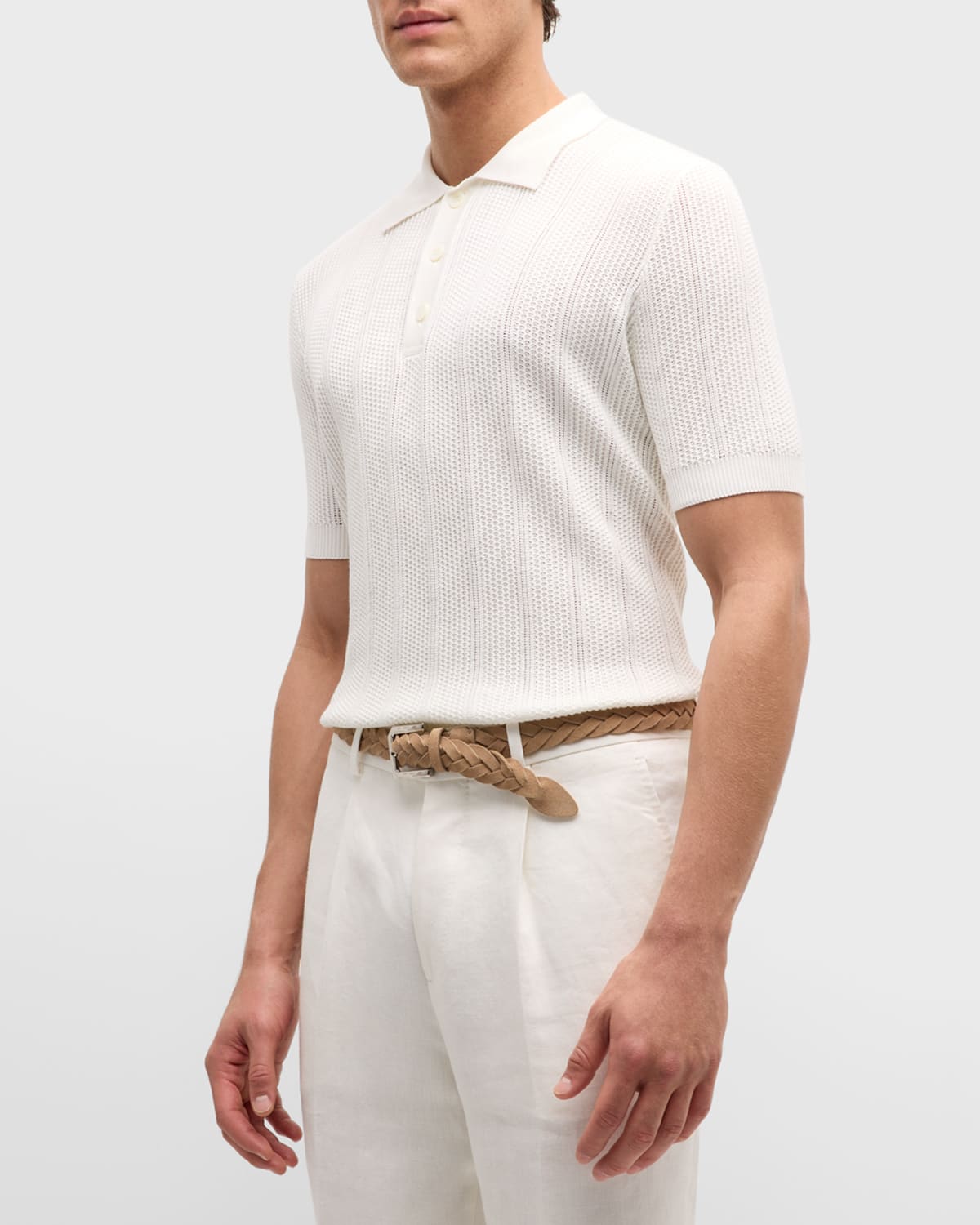 Shop Brunello Cucinelli Men's Cotton Ribbed Polo Shirt In White