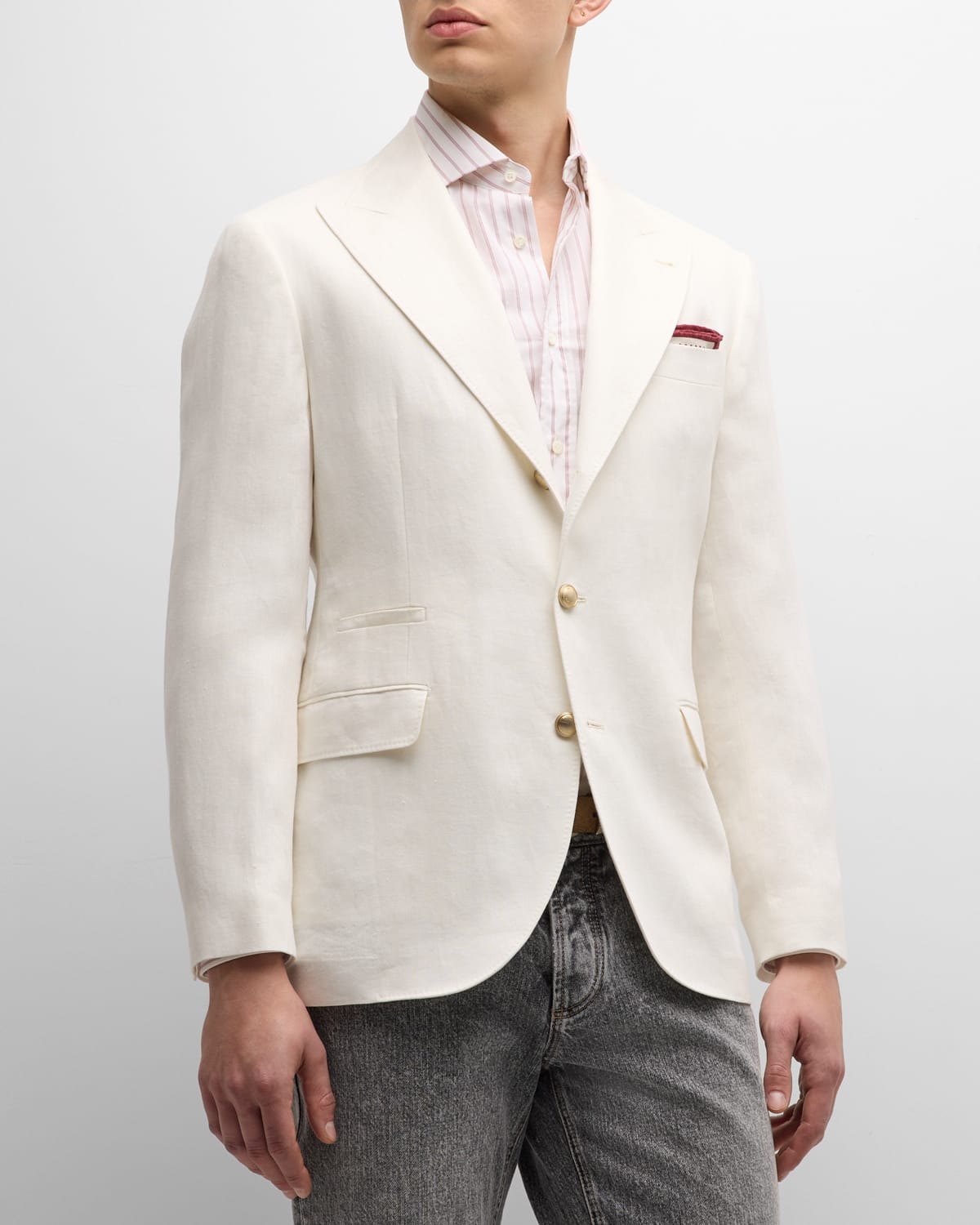 Shop Brunello Cucinelli Men's Exclusive Linen Sport Jacket In Off White