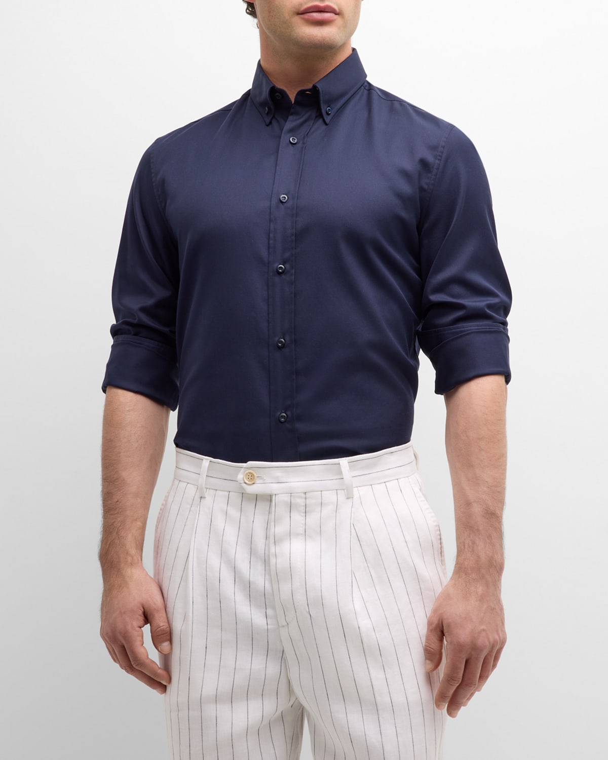 Shop Brunello Cucinelli Men's Easy Fit Cotton Sport Shirt In Navy