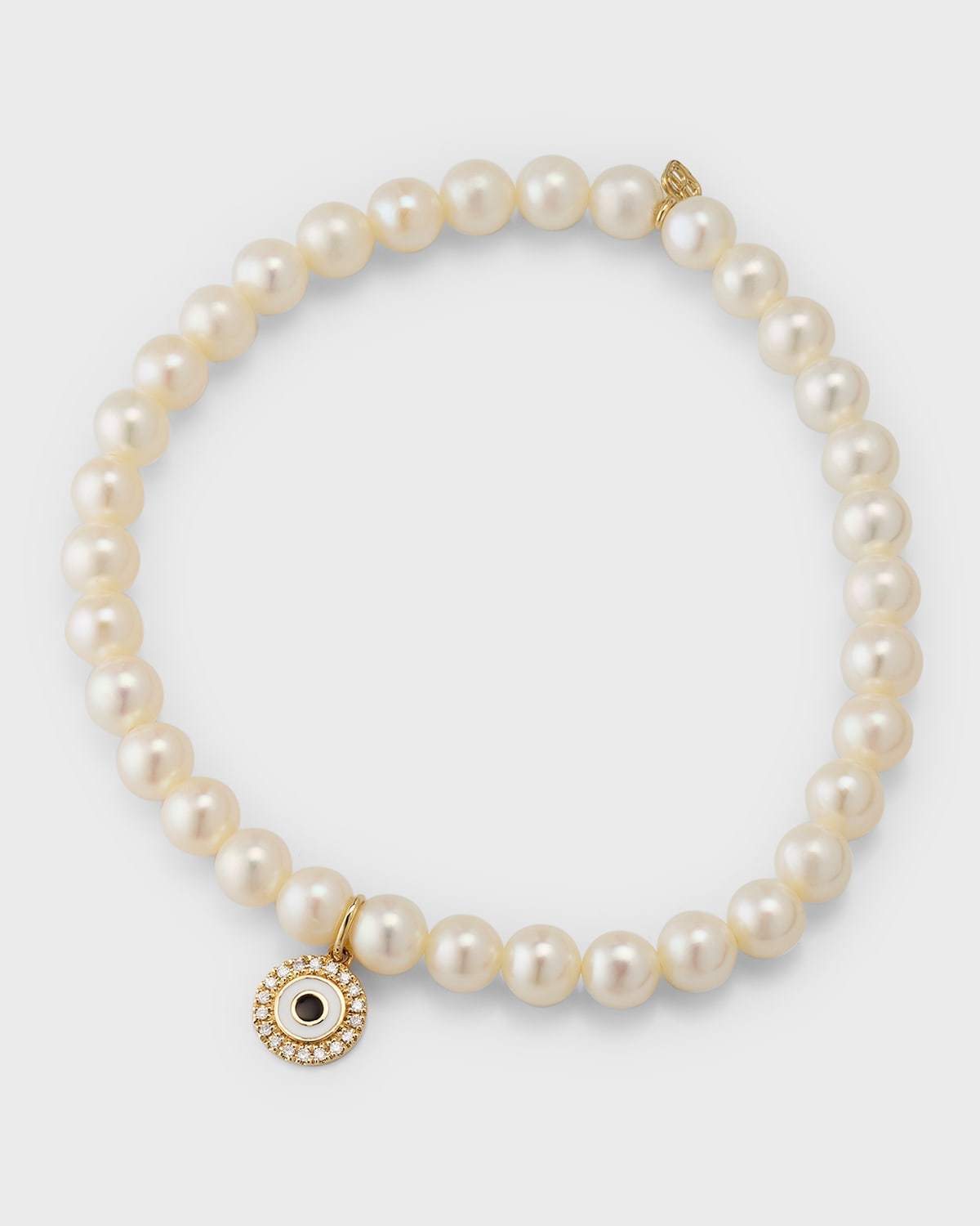 Sydney Evan Freshwater Pearl Beaded Bracelet With Diamond Evil Eye Charm In White