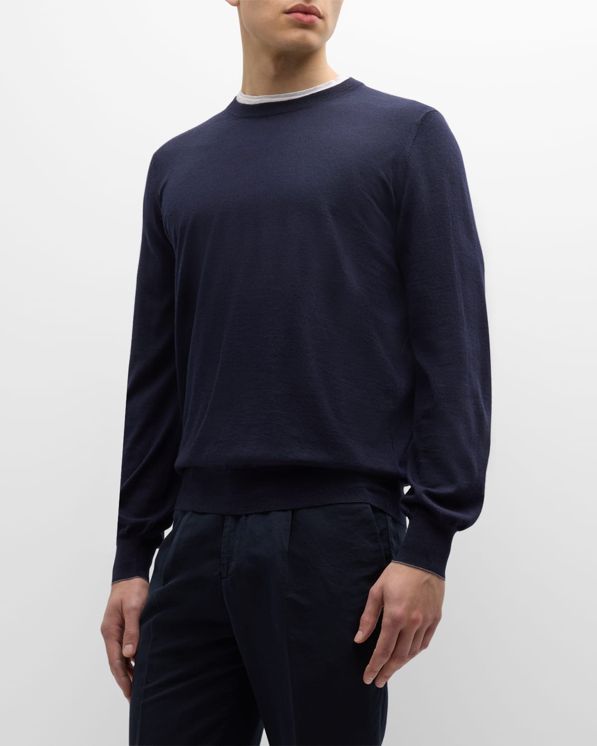 Brunello Cucinelli Men's Wool-cashmere Crewneck Sweater In Blue