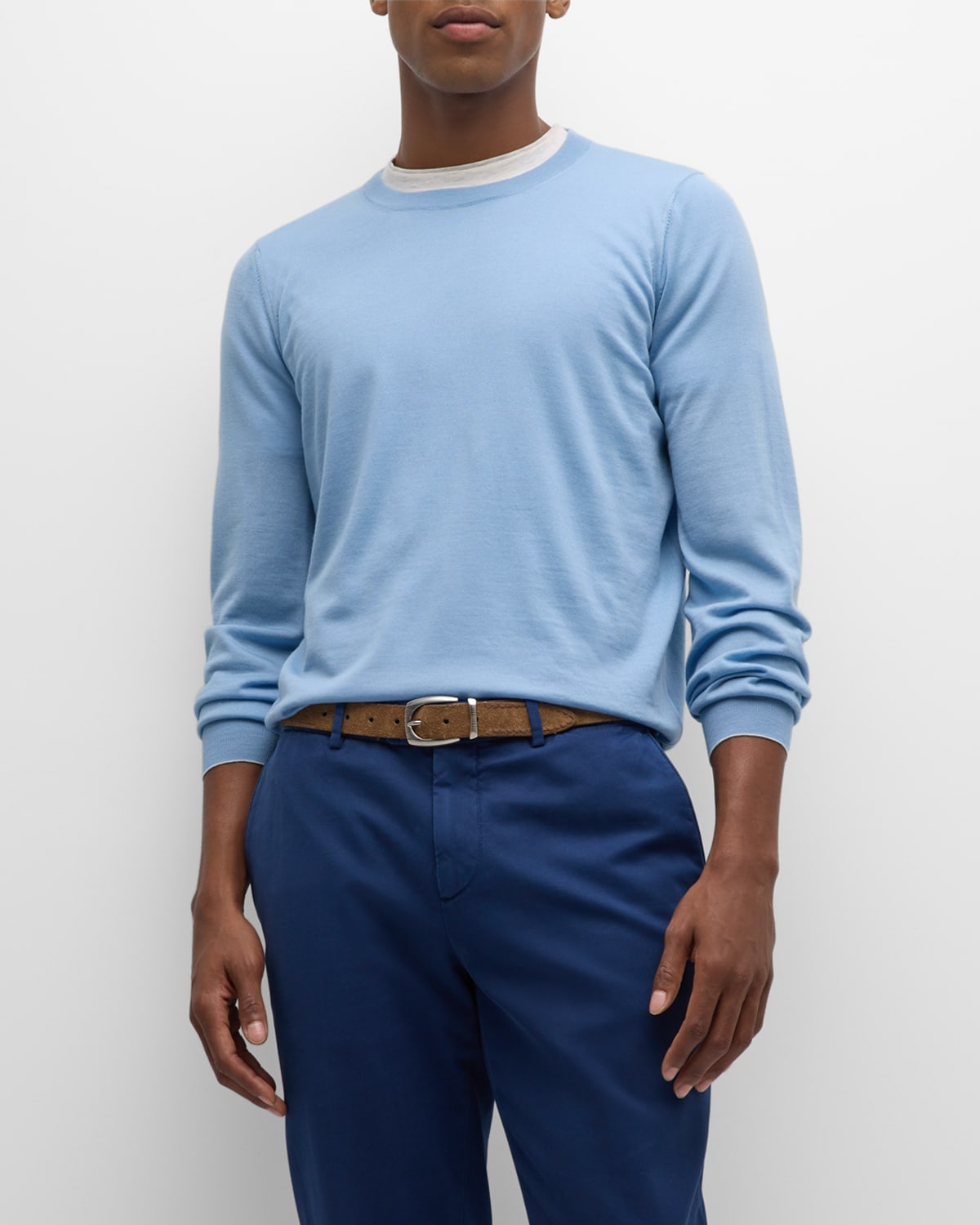 Brunello Cucinelli Men's Wool-cashmere Crewneck Sweater In Cla53 Light Blue