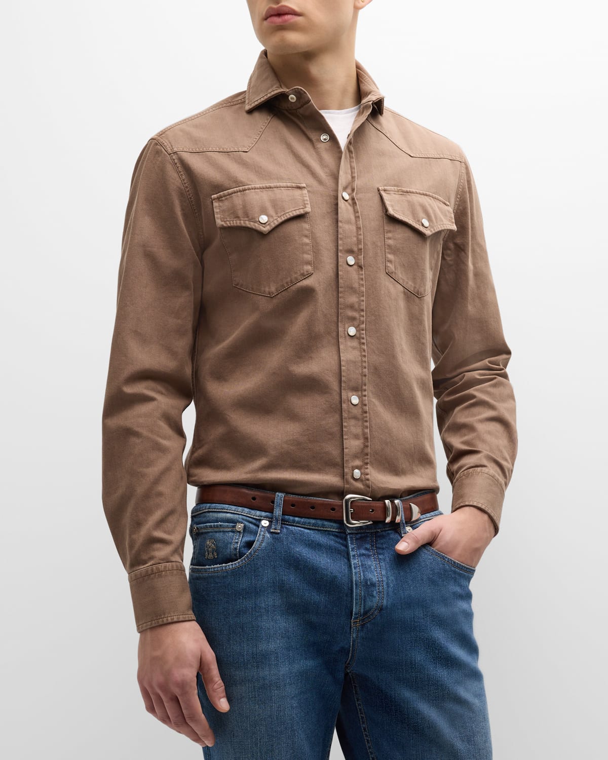 Brunello Cucinelli Men's Cotton Snap-front Western Shirt In C7036 Purple
