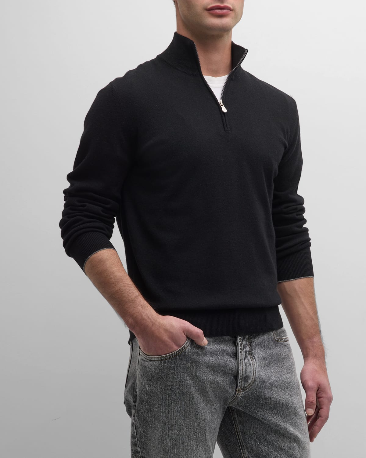 Brunello Cucinelli Men's Cashmere Quarter-zip Sweater In Ch101 Ch101
