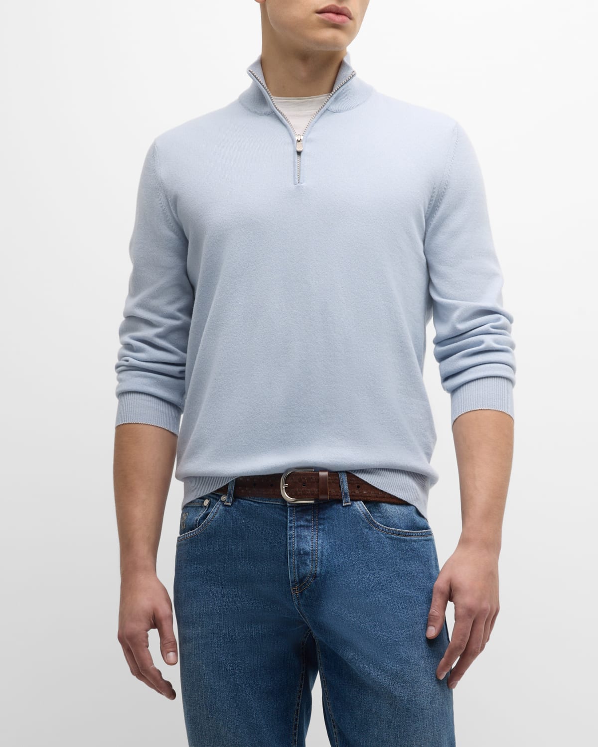 Brunello Cucinelli Men's Cashmere Quarter-zip Sweater In Cxb49 Light Blue