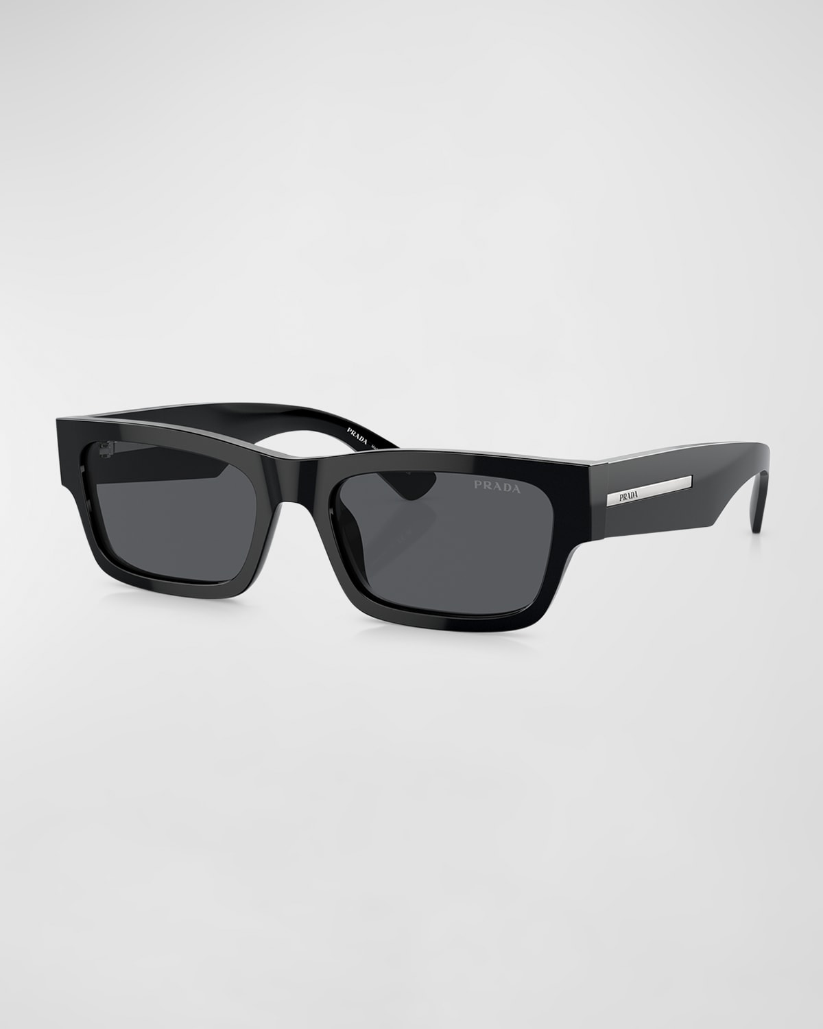 Prada Men's Acetate Rectangle Sunglasses In Black
