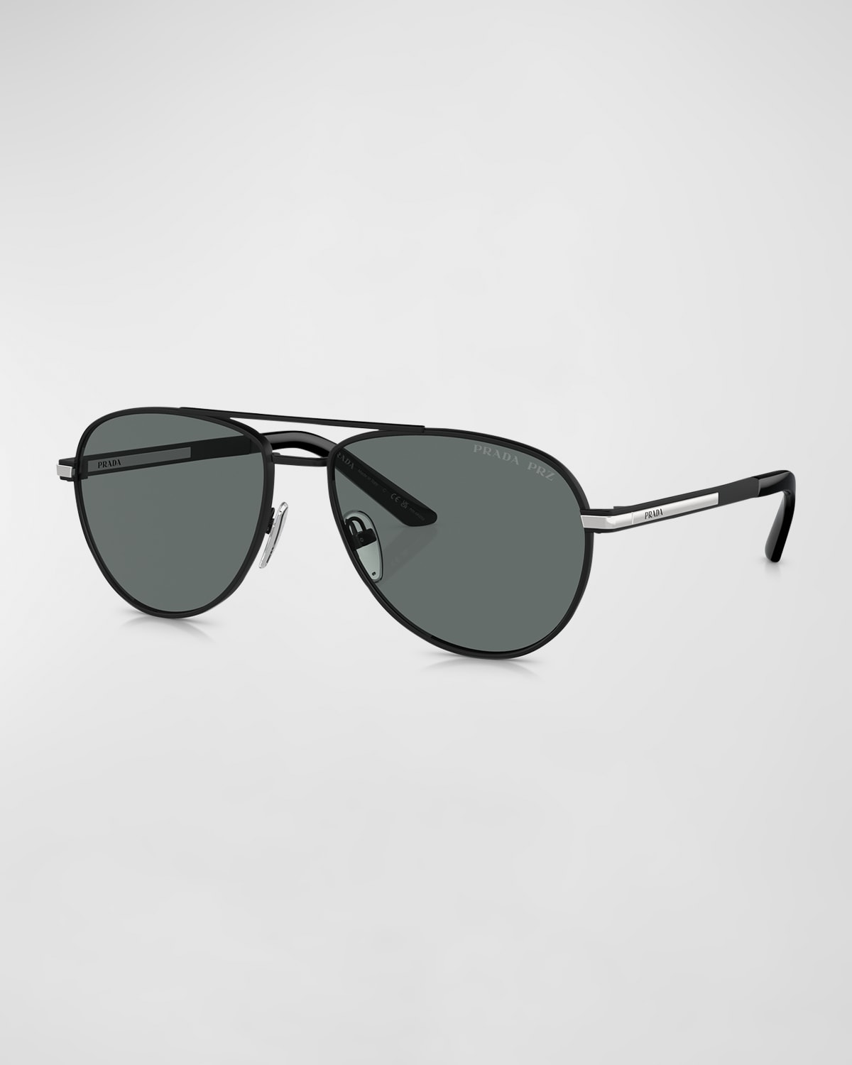 Prada Men's Metal Aviator Sunglasses In Matte Black