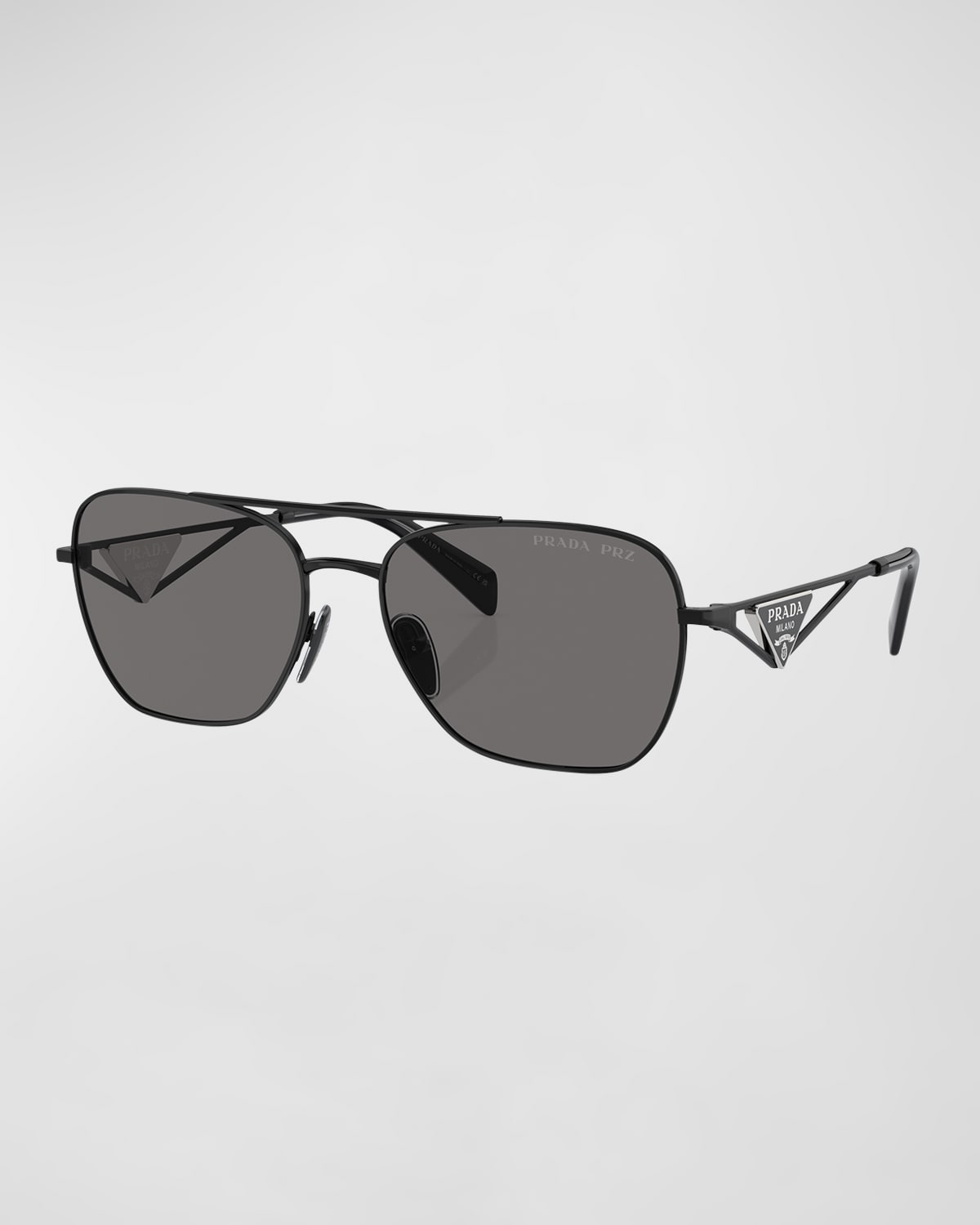 Prada Logo Black Steel Aviator Sunglasses In Dark Grey