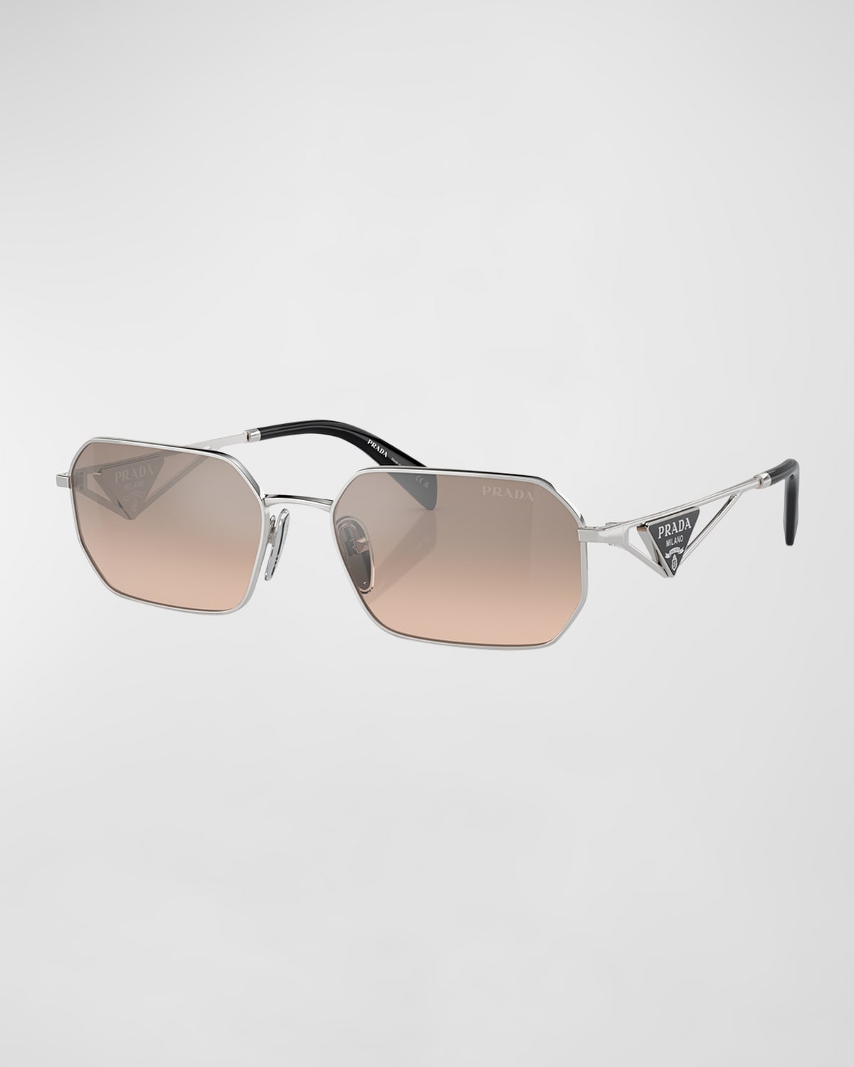 Prada Geometric Steel Rectangle Sunglasses In Silver & Mirror Light Brown