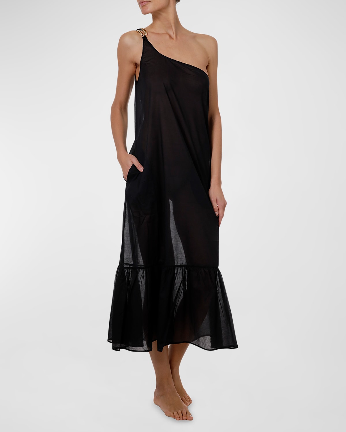 Shop Stella Mccartney Falabella One-shoulder Link Maxi Dress In Oxford