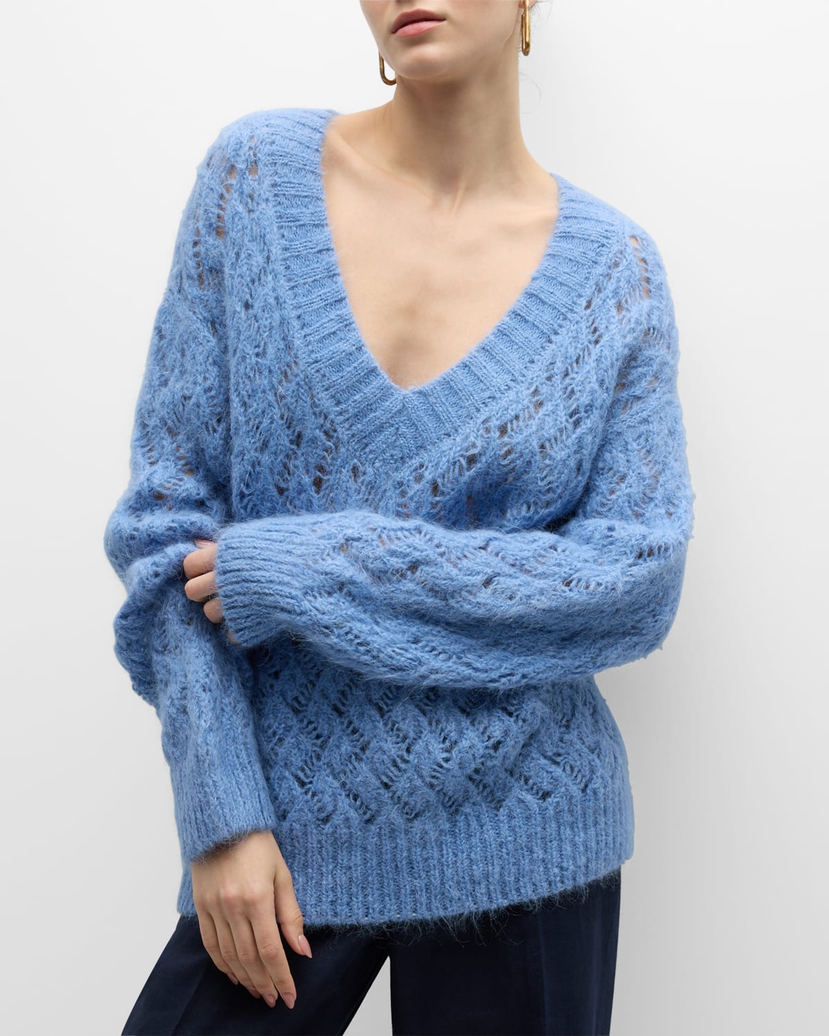 Oversized Open-Stitch Alpaca Wool Sweater