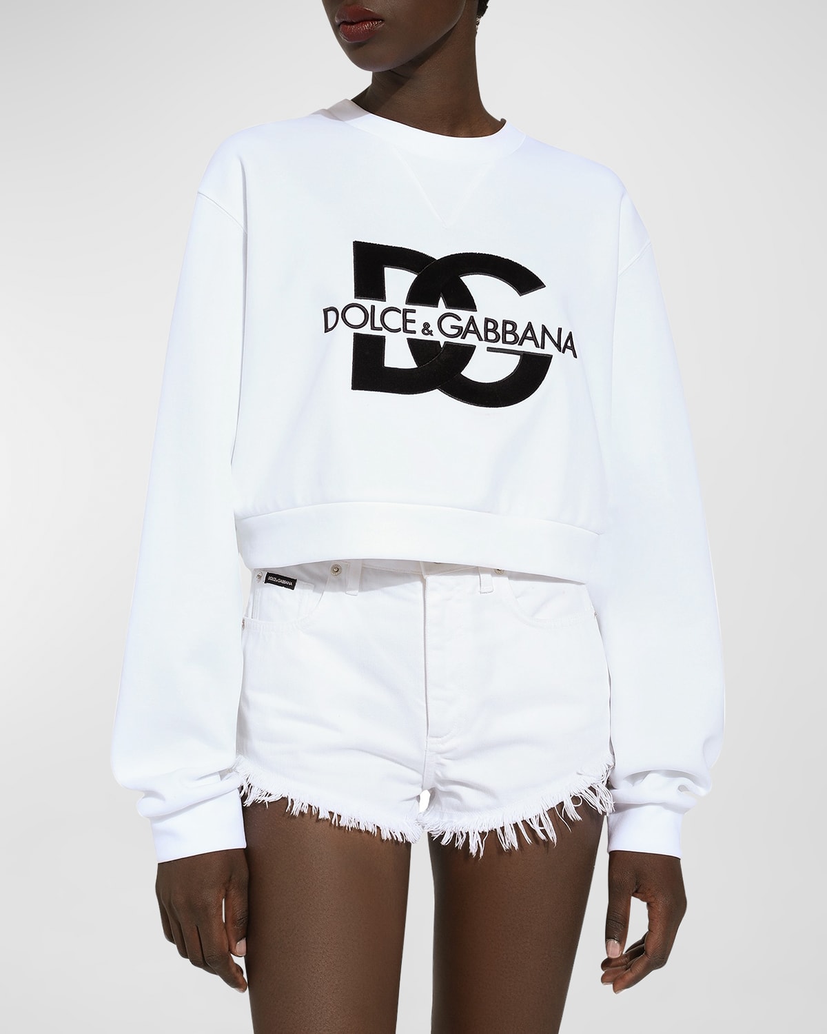 Shop Dolce & Gabbana Dg Logo Rolled-neck Crop Sweatshirt In Opticalwhi