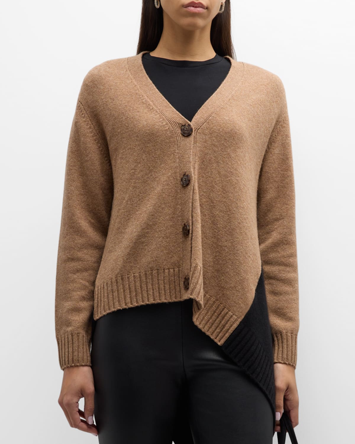 Button-Down Colorblock Wool-Cashmere Cardigan