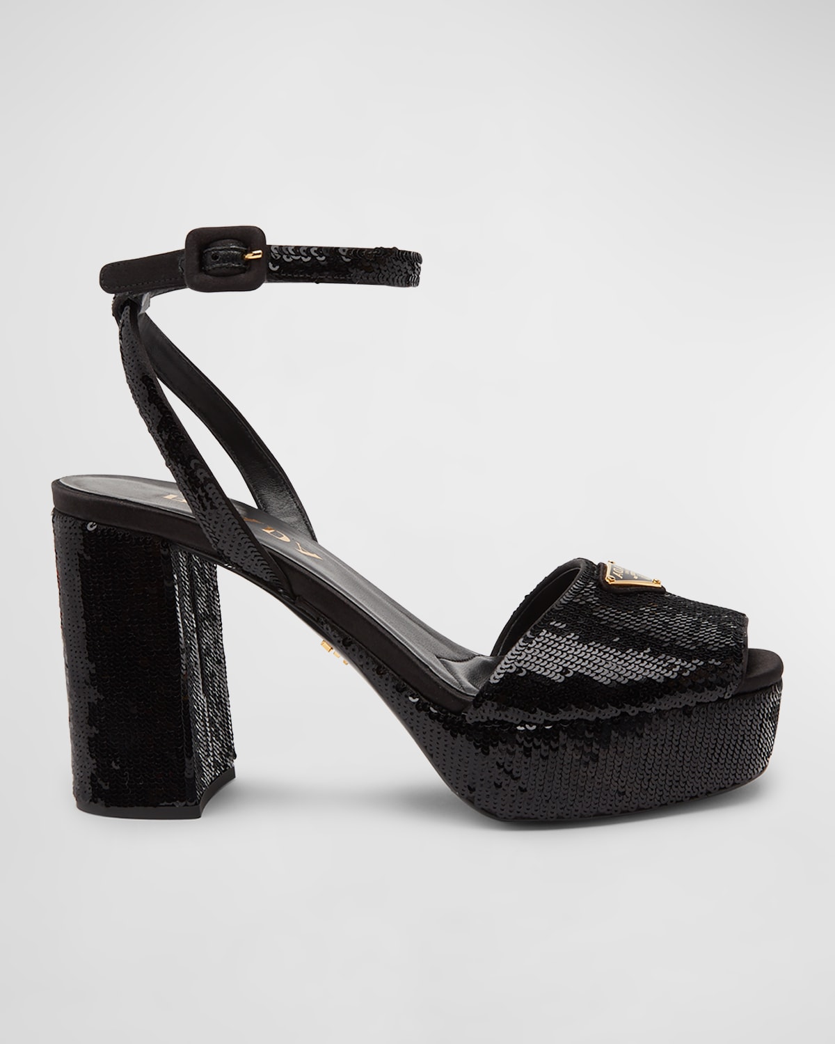 Shop Prada Sequin Ankle-strap Platform Sandals In Nero