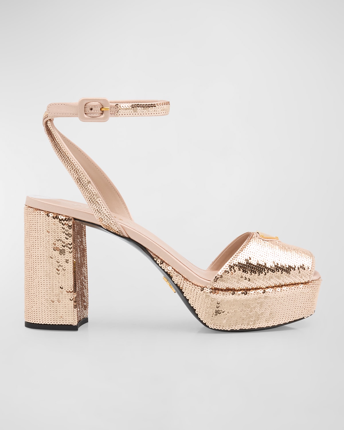 Shop Prada Sequin Ankle-strap Platform Sandals In Cammeo