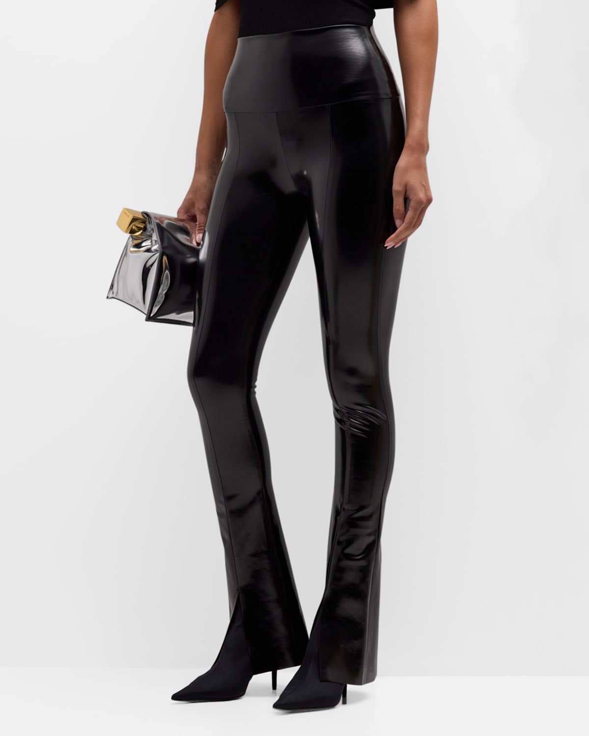 Shop Norma Kamali Faux Leather Spat Leggings In Black
