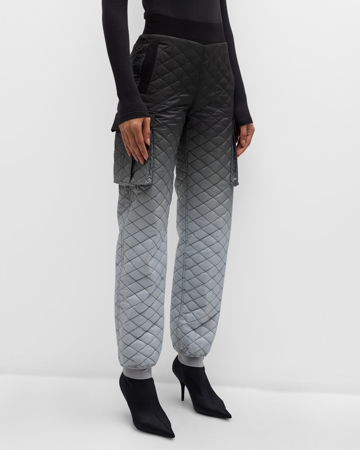 Norma Kamali Quilted Ombre Cargo Joggers In Black/grey