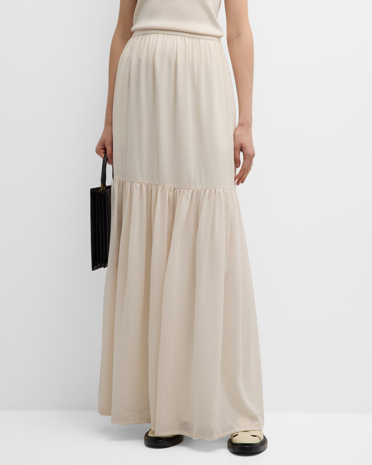 Shop Max Mara Cafila Tiered Maxi Skirt In Ivory