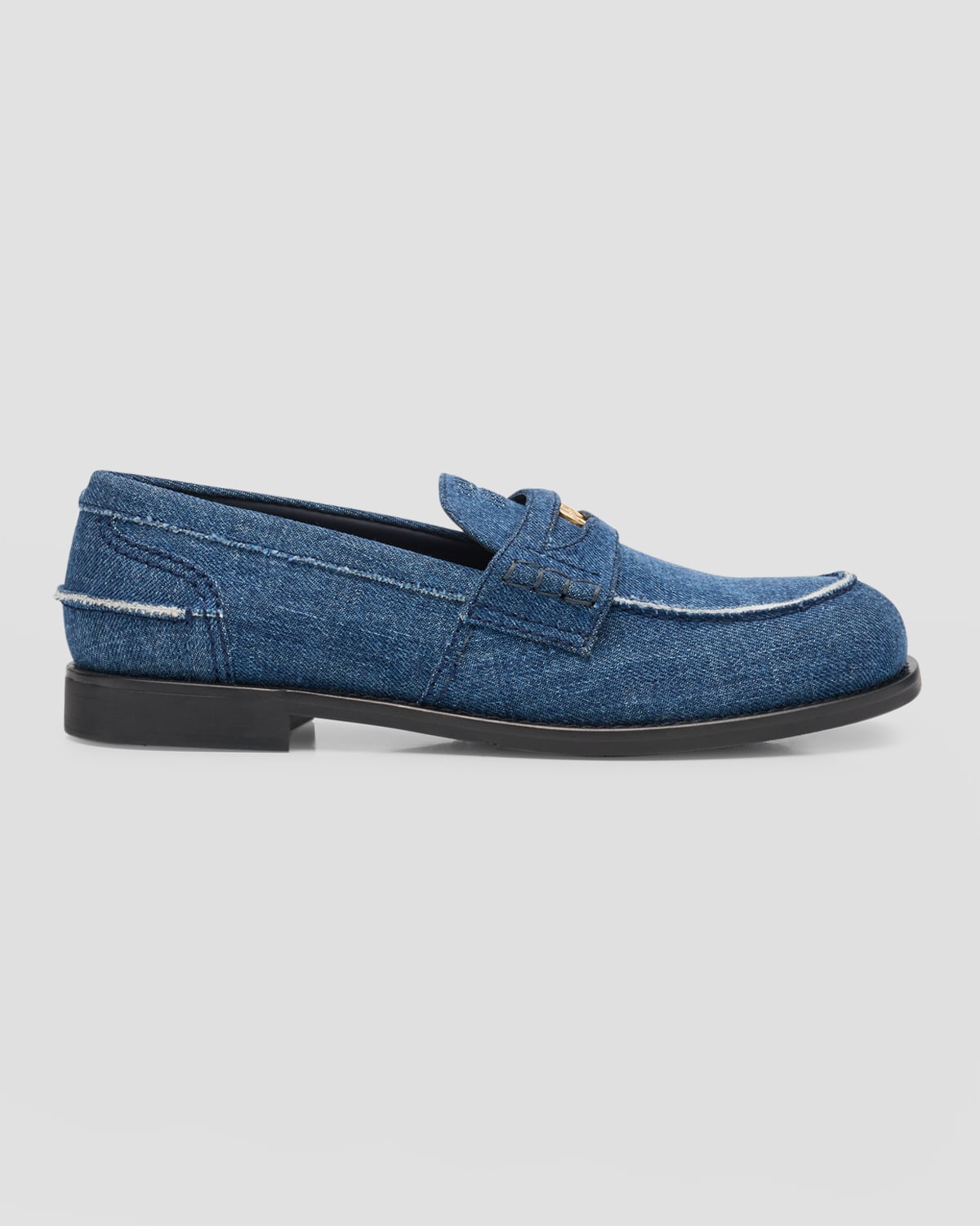 Shop Miu Miu Denim Coin Penny Loafers