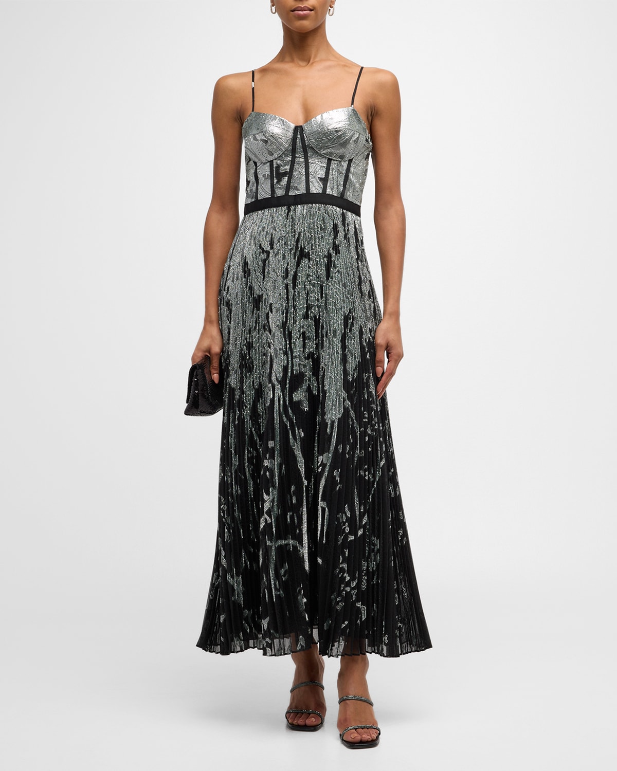 Shop Simkhai Brielle Sleeveless Metallic Bustier Gown In Black