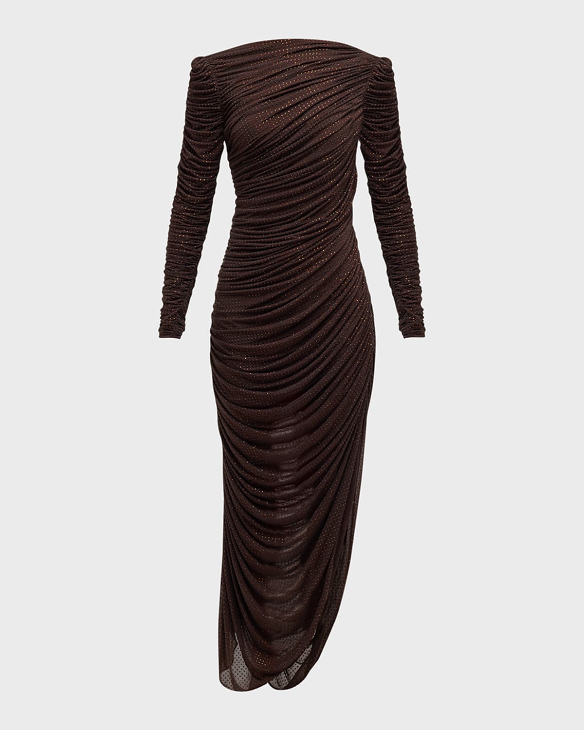 Simkhai Sanders Ruched Side-slit Rhinestone Maxi Dress In Chocolate