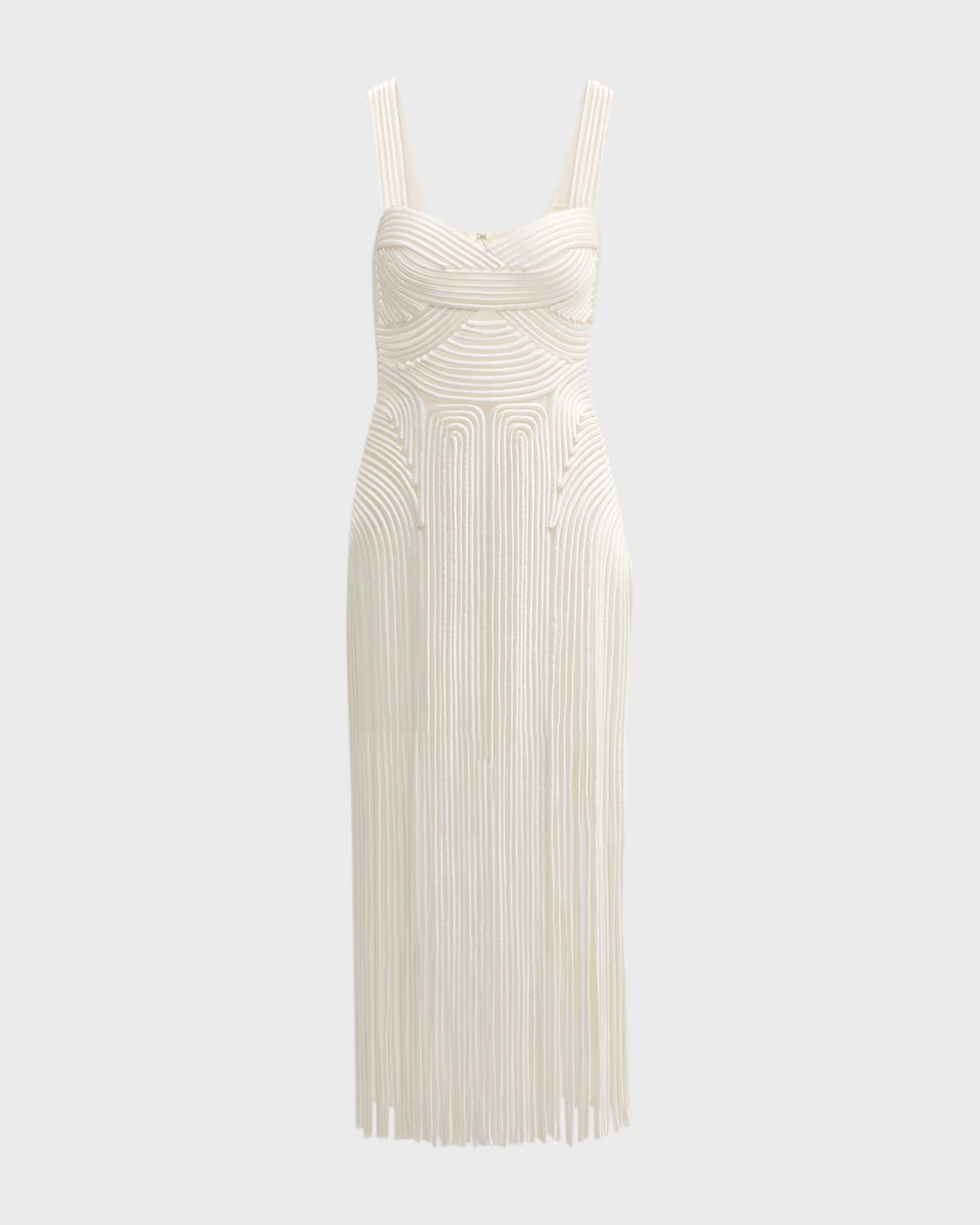 Simkhai Darby Sleeveless Sweetheart Fringe Midi Dress In White