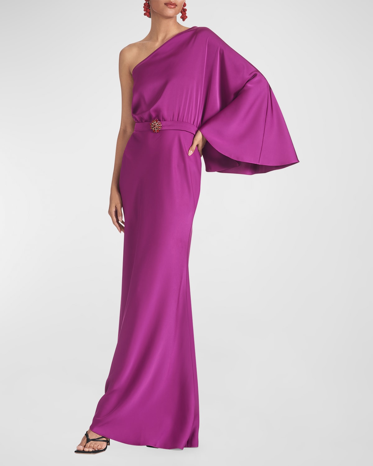 SACHIN & BABI CELLA ONE-SHOULDER KIMONO-SLEEVE GOWN