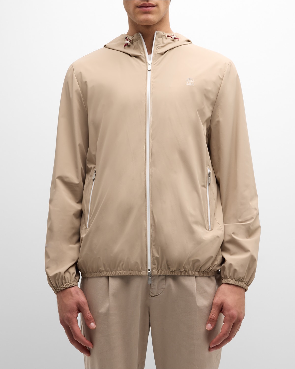 Shop Brunello Cucinelli Men's Nylon Hooded Water-resistant Jacket In Beige