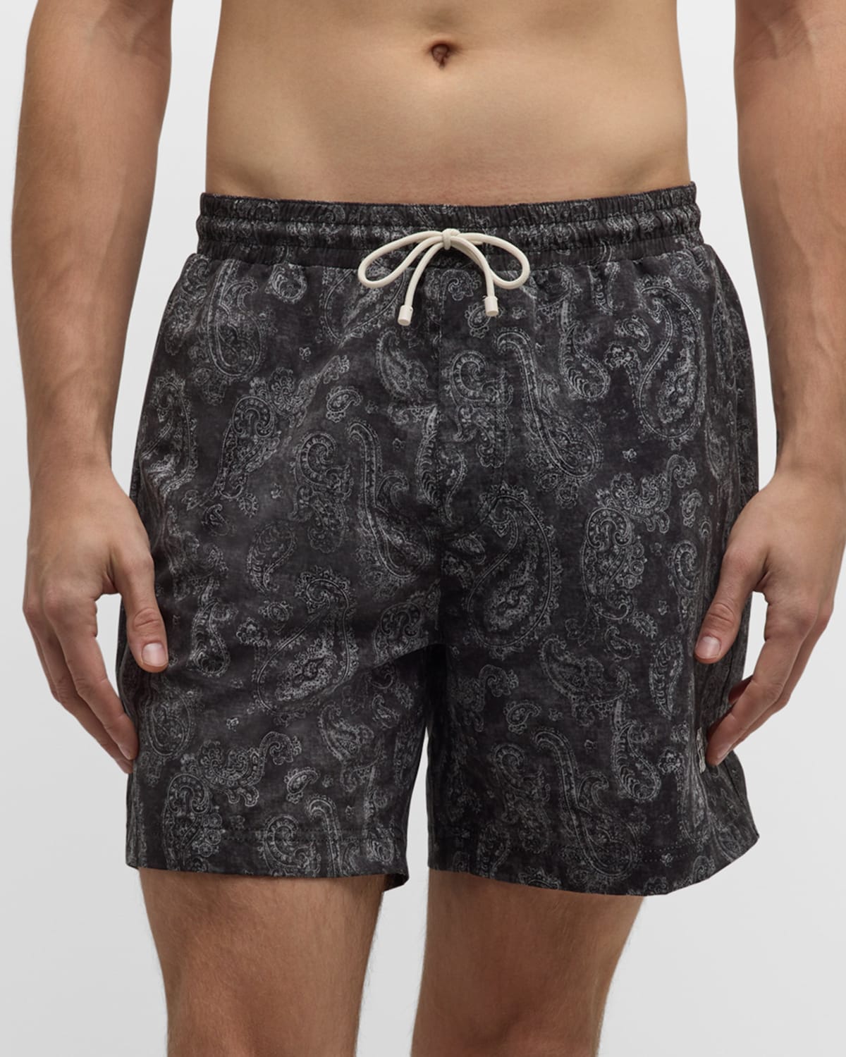 Men's Paisley-Print Drawstring Swim Shorts