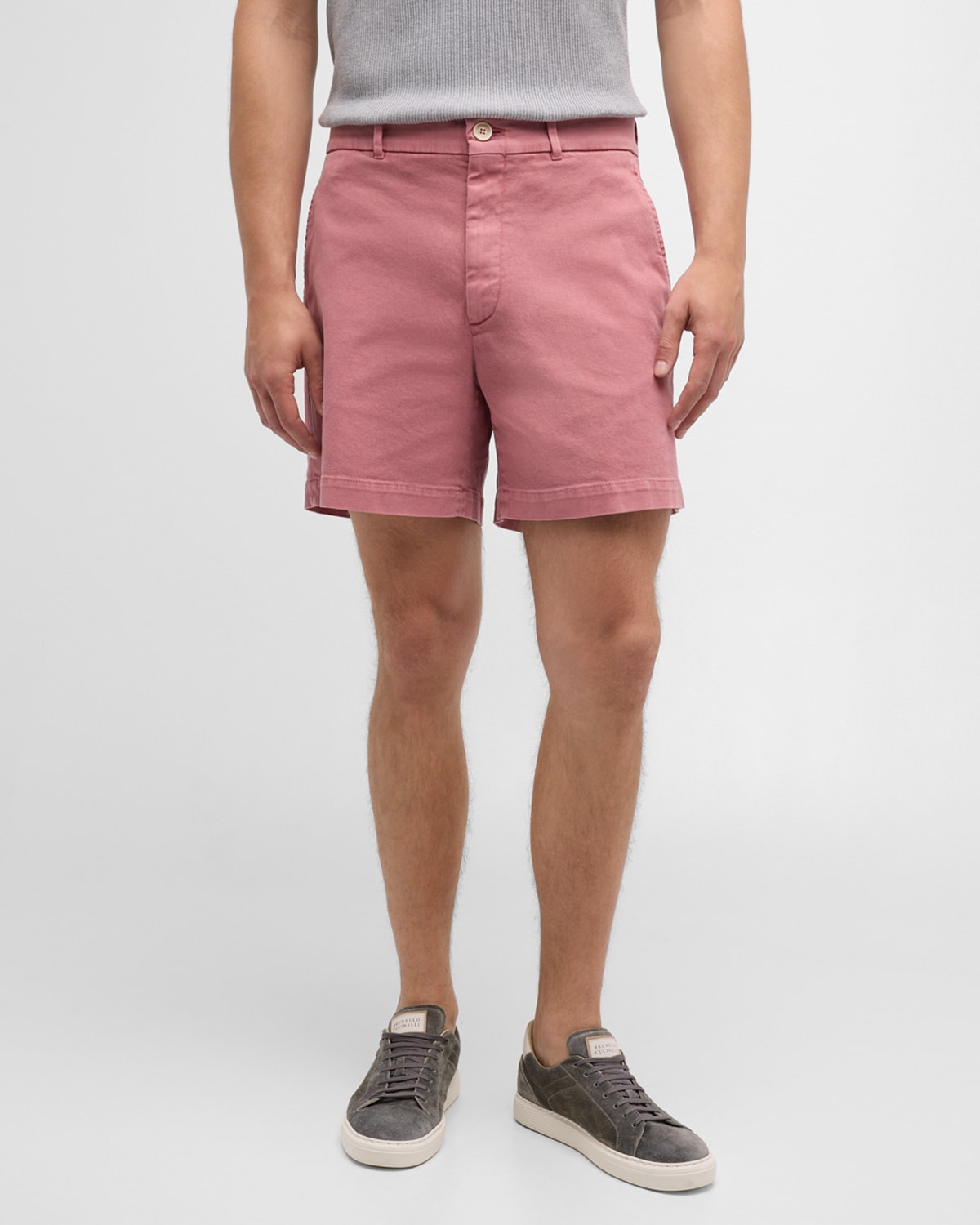 Shop Brunello Cucinelli Men's Dyed Denim Bermuda Shorts In Raspberry