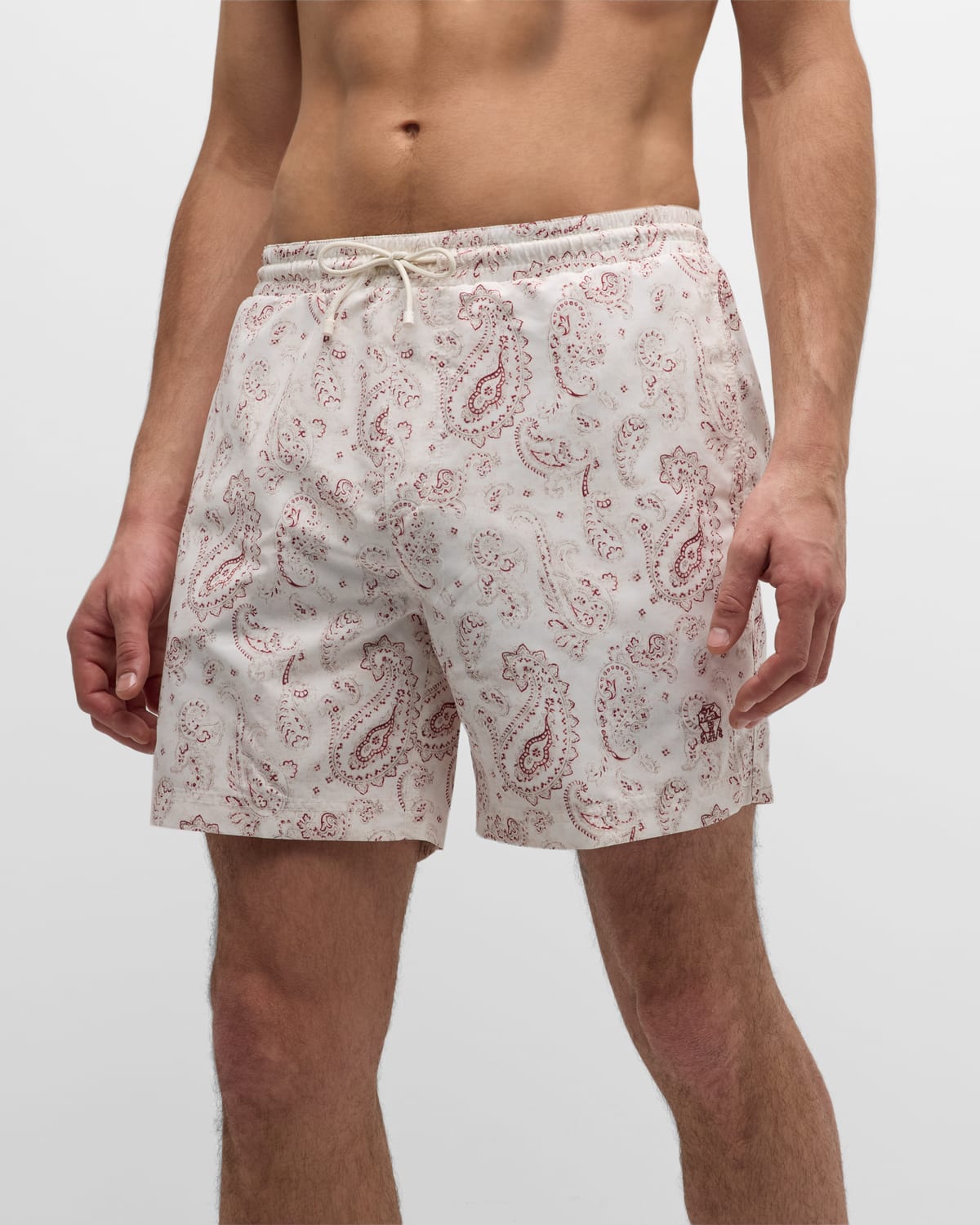 Brunello Cucinelli Paisley-print Swim Shorts In White/red