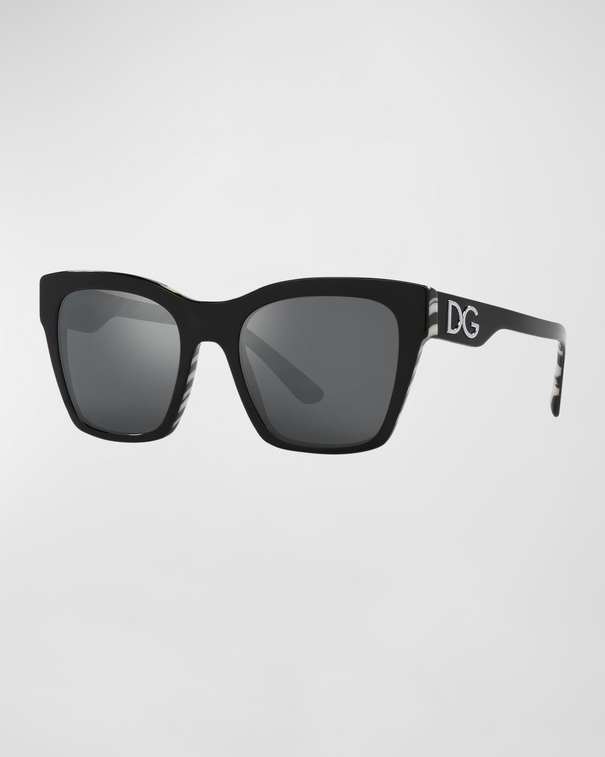 Dolce & Gabbana Mirrored Dg Acetate Square Sunglasses In Black