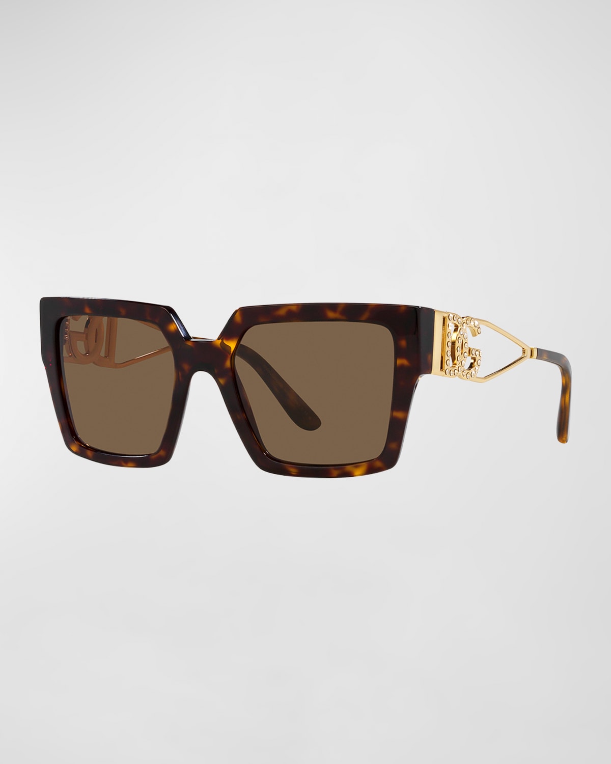 Shop Dolce & Gabbana Embellished Dg Mixed-media Square Sunglasses In Havana