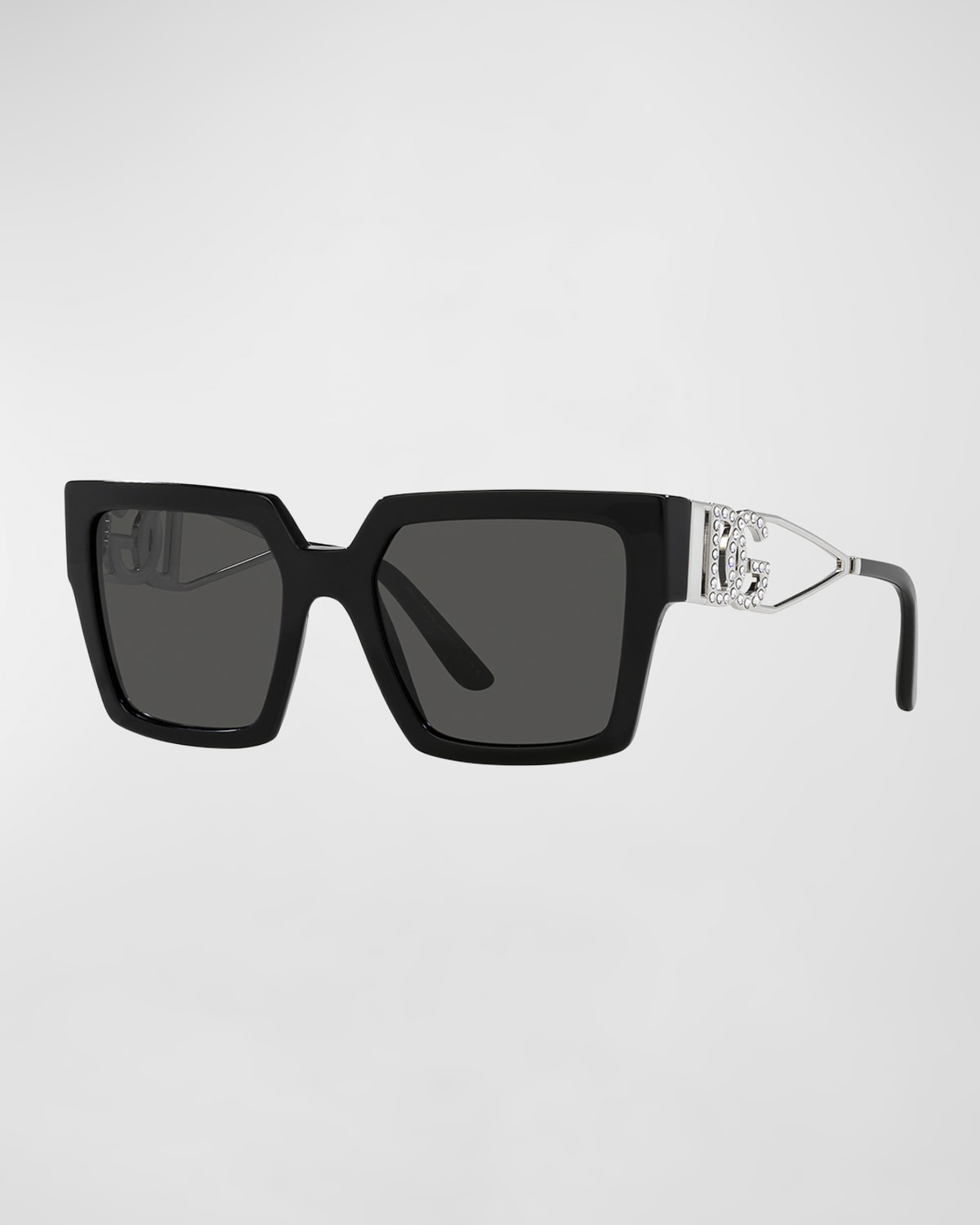 Shop Dolce & Gabbana Embellished Dg Mixed-media Square Sunglasses In Black