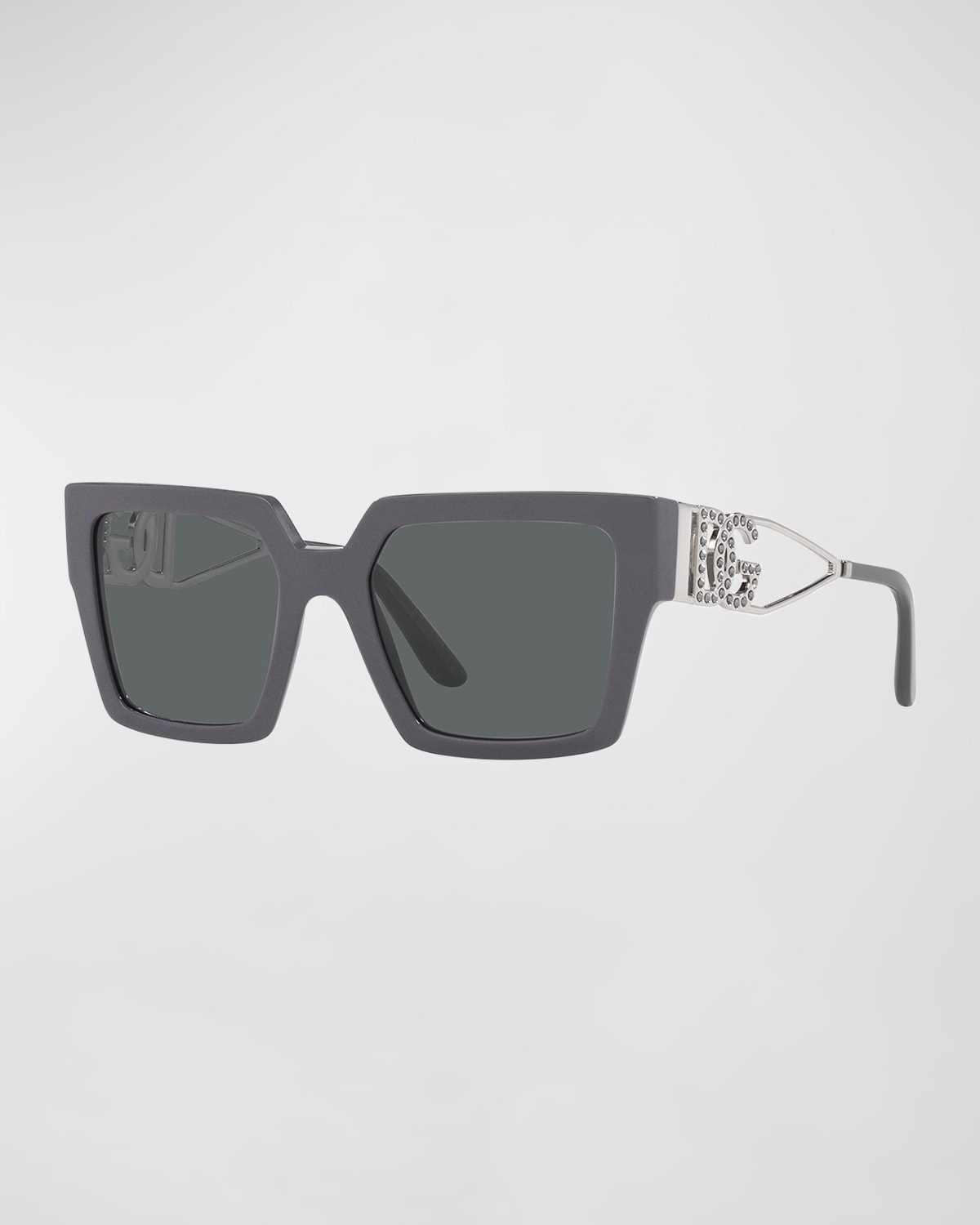 Dolce & Gabbana Embellished Dg Mixed-media Square Sunglasses In Grey
