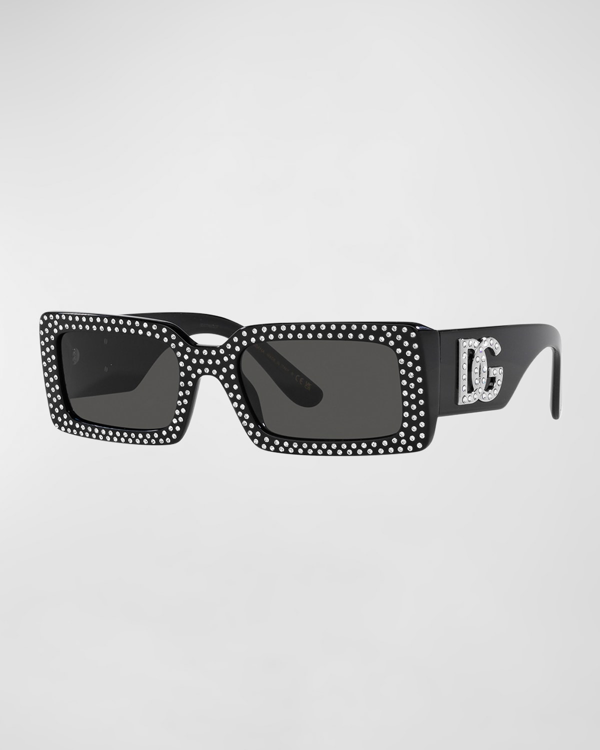 Dolce & Gabbana Embellished Dg Acetate Rectangle Sunglasses In Black