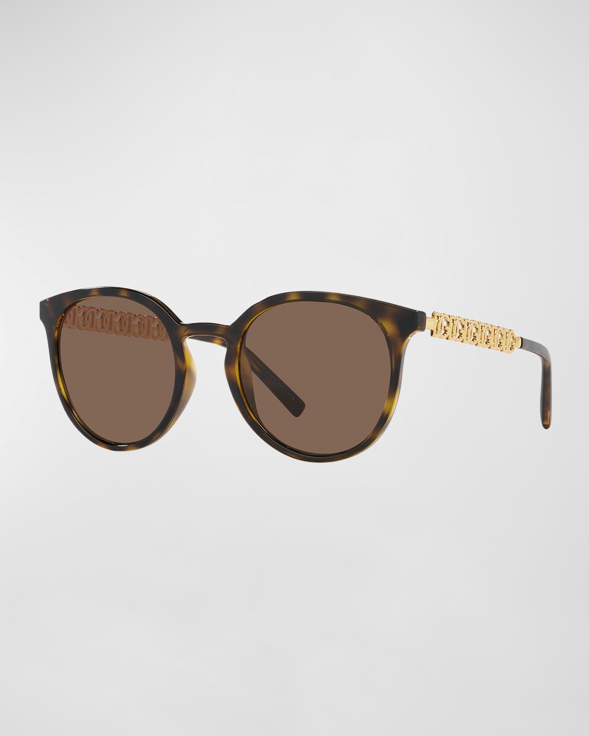 Dolce & Gabbana Interlocking Dg Plastic & Metal Round Sunglasses In Havana