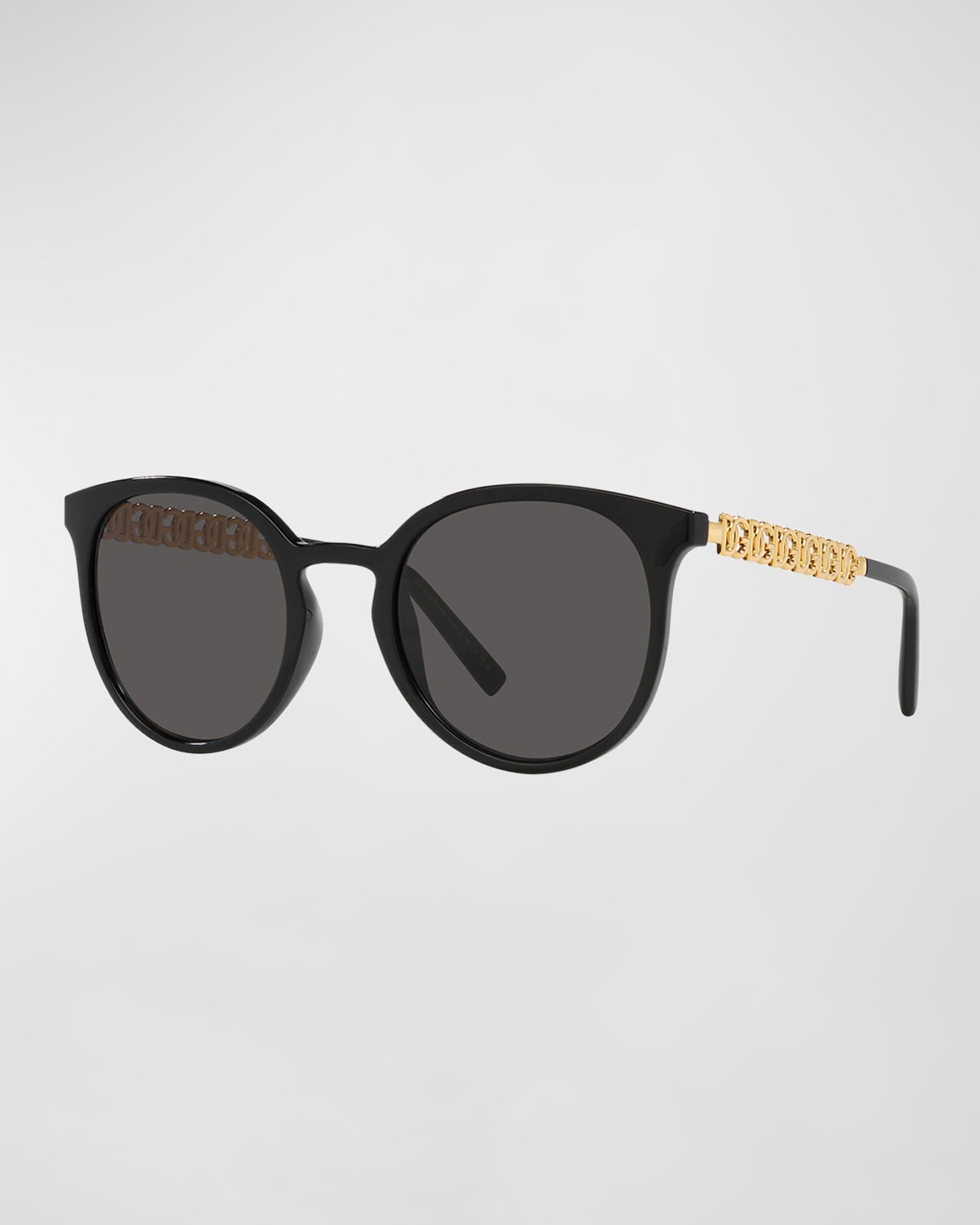 Dolce & Gabbana Interlocking Dg Plastic & Metal Round Sunglasses In Black