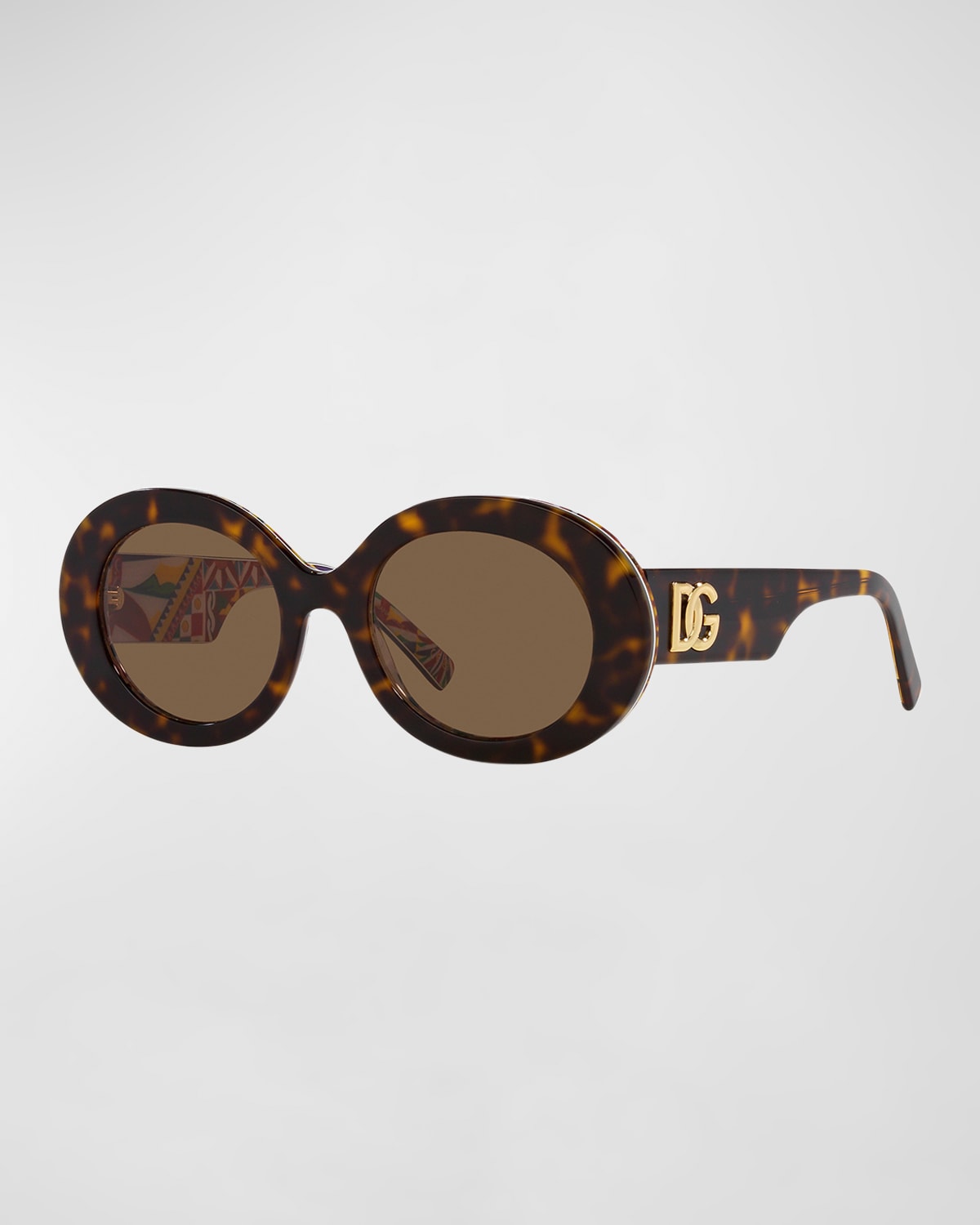 Dolce & Gabbana Logo Acetate Oval Sunglasses In Dark Brown