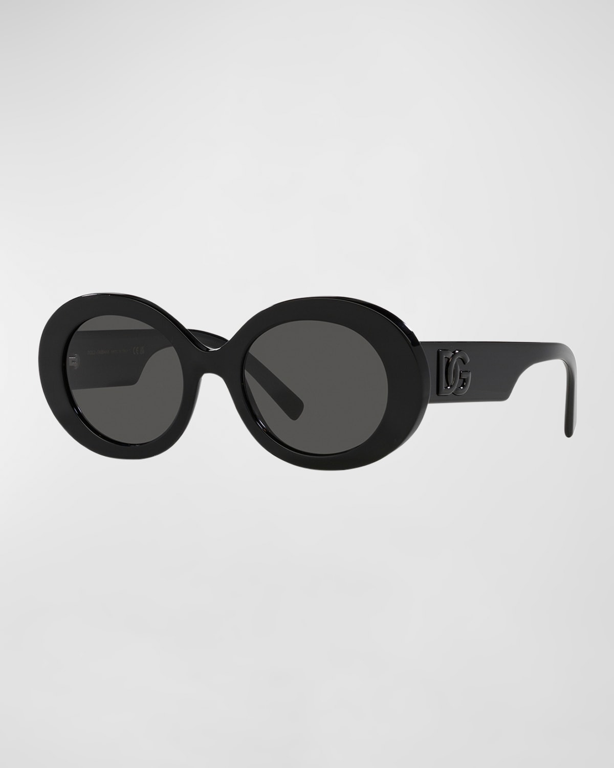 Dolce & Gabbana Logo Acetate Oval Sunglasses In Black