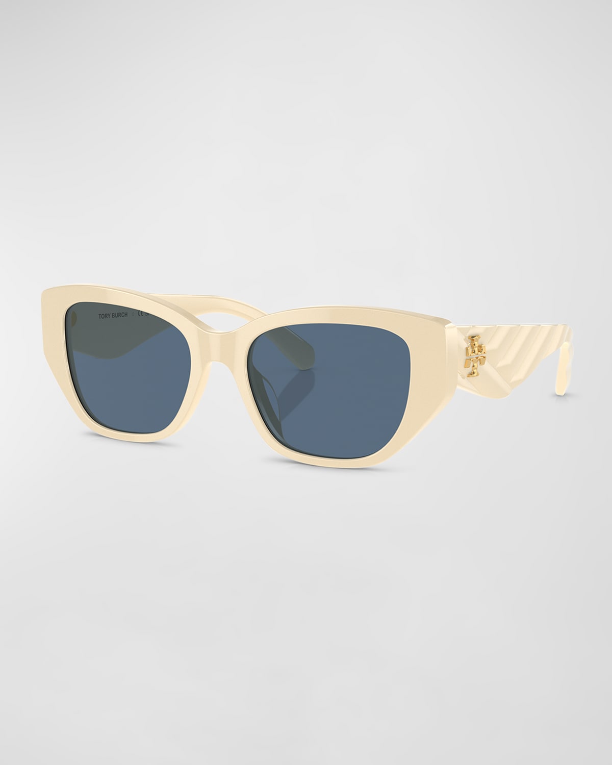 Tory Burch Kira Quilted Acetate Cat-eye Sunglasses In Milky Ivory