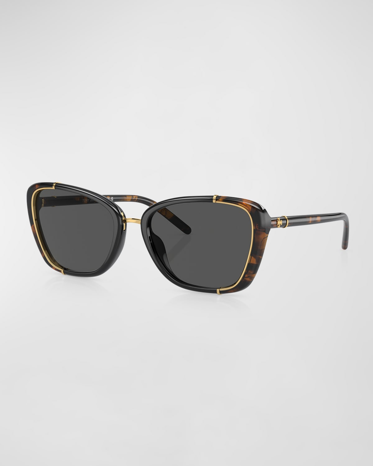 Shop Tory Burch Two-tone Acetate & Metal Cat-eye Sunglasses In Dark Tort